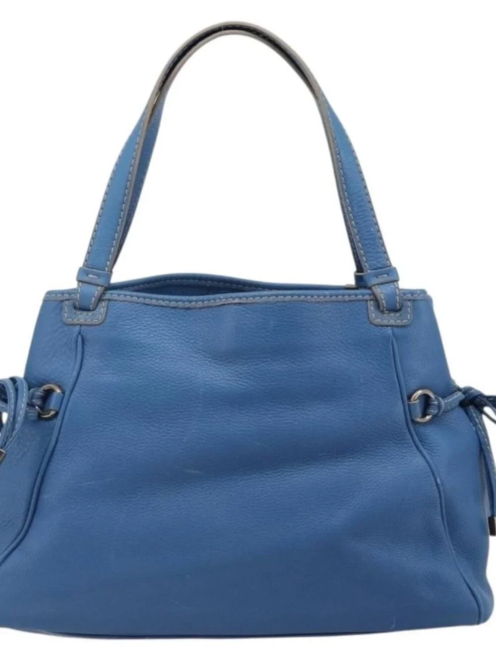 Salvatore Ferragamo Gancini Tote Bag Leather Blue Gold Auth 185584A